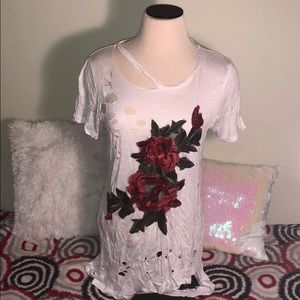 Distressed Rose Appliqué T-shirt